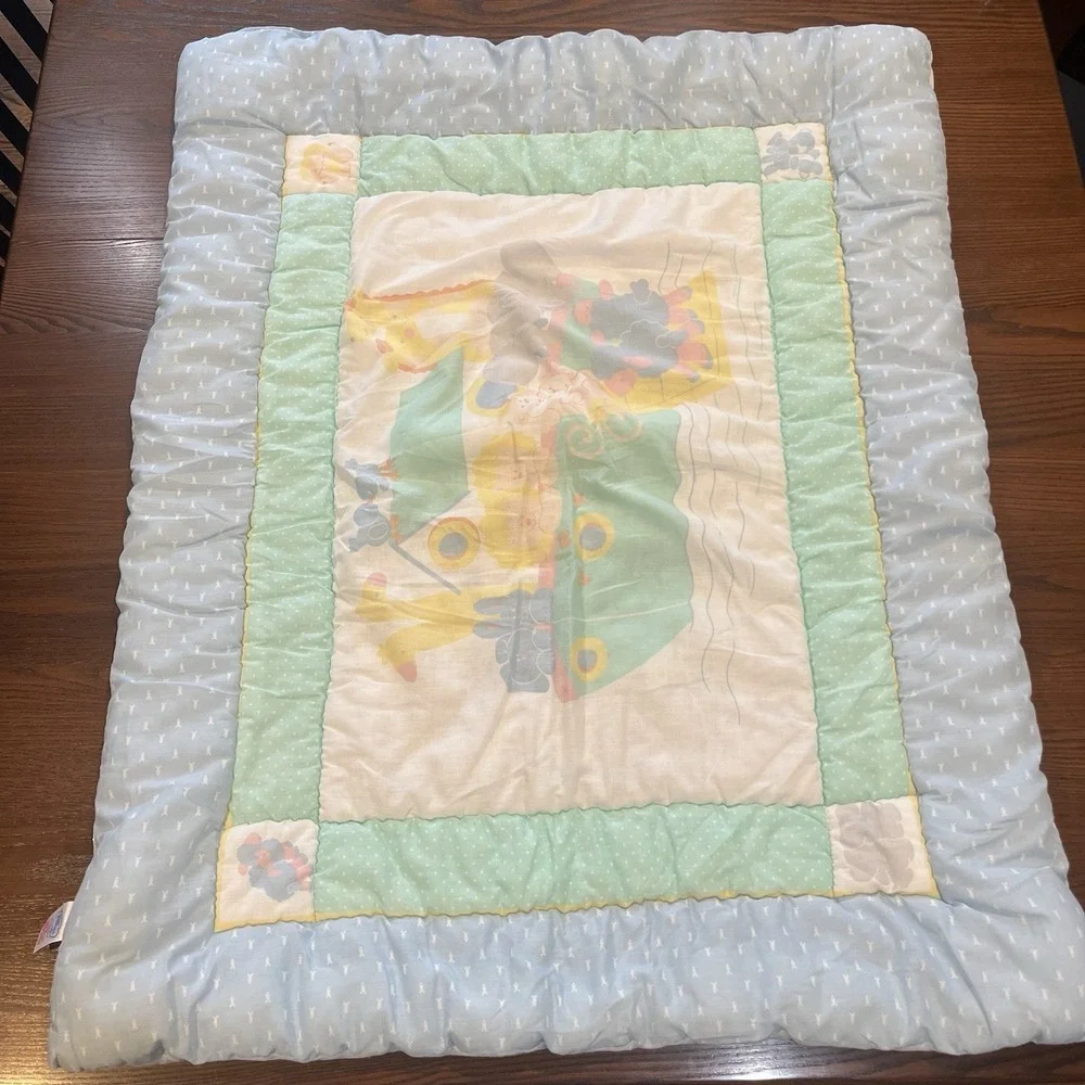 VTG Baby Dreams Bibb USA Crib Quilt Blanket Noah's Ark Animals Pastel Nursery